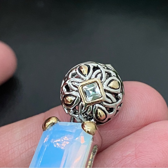 EXP Signed Opalite Crystal 2-tone Dangle Drop Post Earrings 15g - Picture 14 of 15